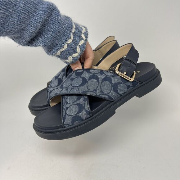 EUC Coach Fraser Chambray Signature Jacquard Sandal size US 8 MIDNIGHT NAVY - Picture 7 of 9